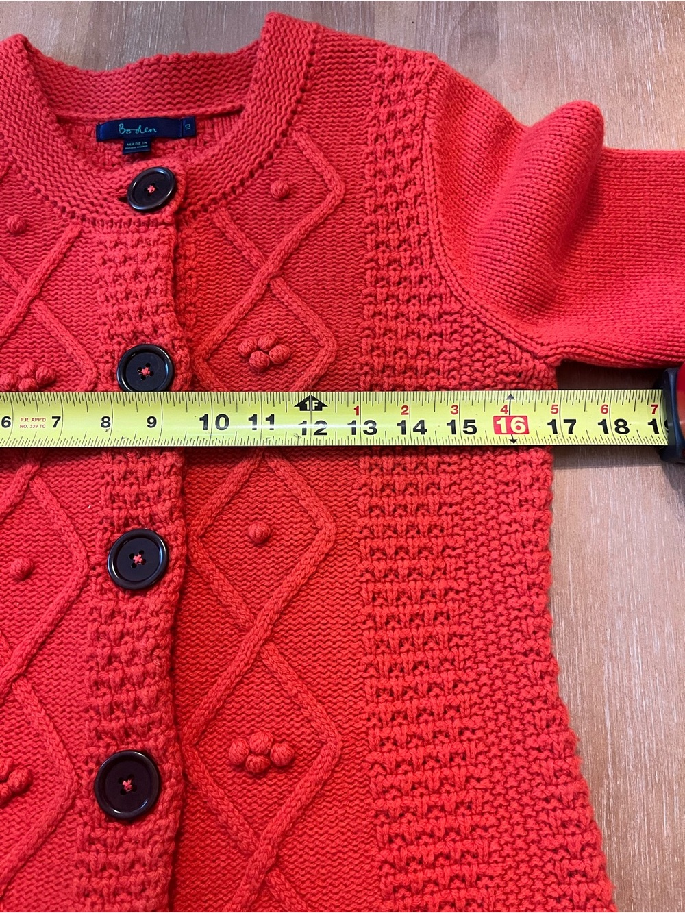 Boden 100% Wool Orange Cable Knit Pom Pom Cardigan - Size 10 - Picture 7 of 9